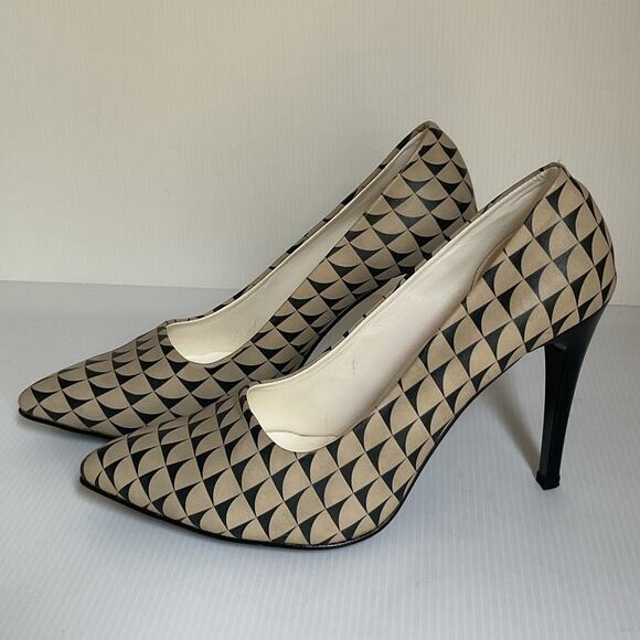 Vintage Goby Geometric Print High Heels Made in Turkey  Size 40 (US 9.5) Black - Picture 1 of 9
